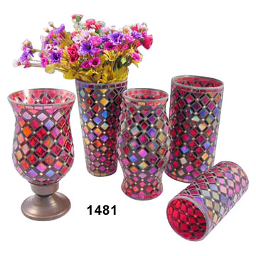 Mosaic Candleholder And Vases